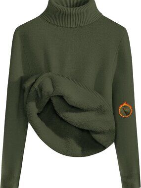 Cozy Fleece Sherpa Lined Turtleneck Sweater - Long Sleeve Top for Women